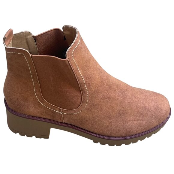 Tan Chelsea Ankle Boots Lug Sole Block Heel Neutral Fall Shoes - Picture 5 of 8